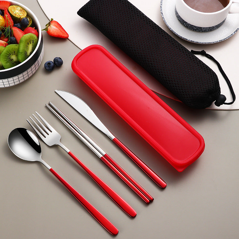 Portable Stainless Steel Cutlery Set with Case – Gold Travel Utensils for Camping, Office & On-the-Go Dining