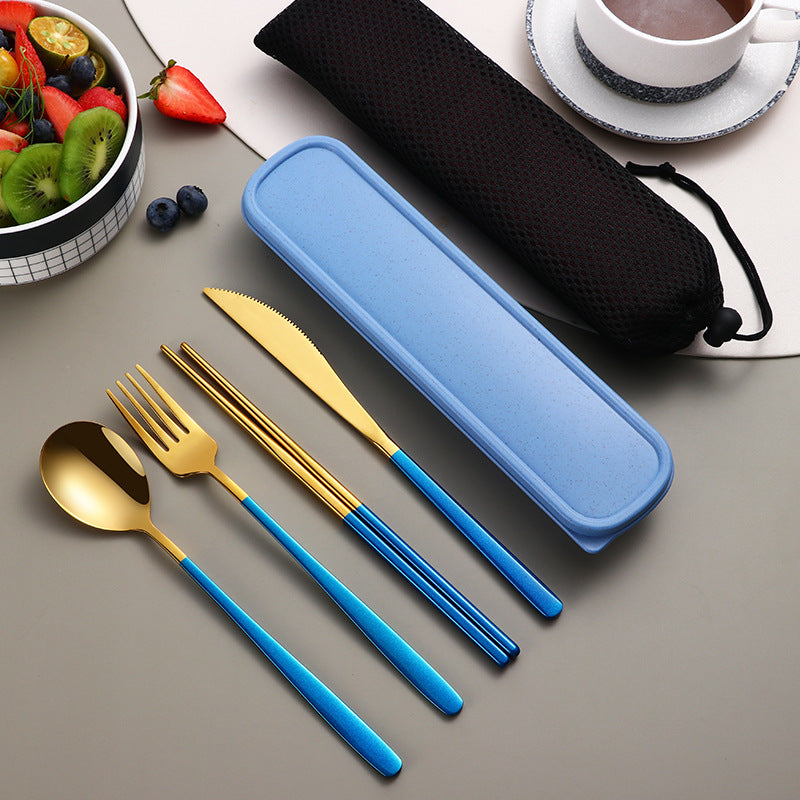 Portable Stainless Steel Cutlery Set with Case – Gold Travel Utensils for Camping, Office & On-the-Go Dining