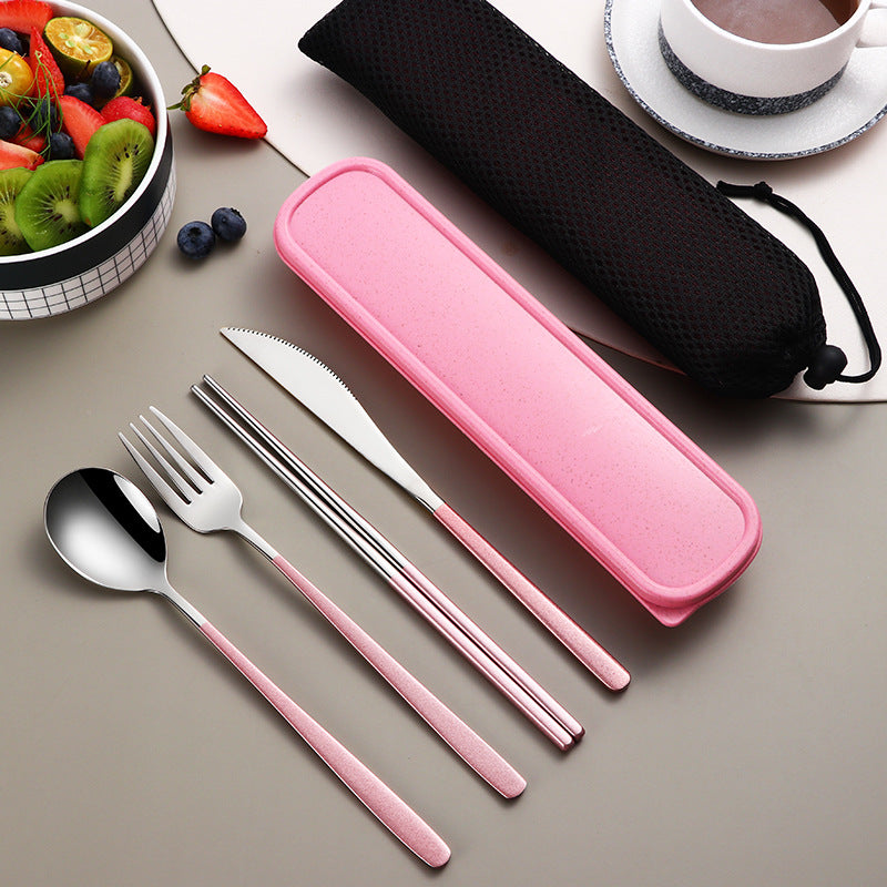 Portable Stainless Steel Cutlery Set with Case – Gold Travel Utensils for Camping, Office & On-the-Go Dining
