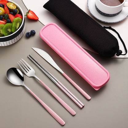 Portable Stainless Steel Cutlery Set with Case – Gold Travel Utensils for Camping, Office & On-the-Go Dining