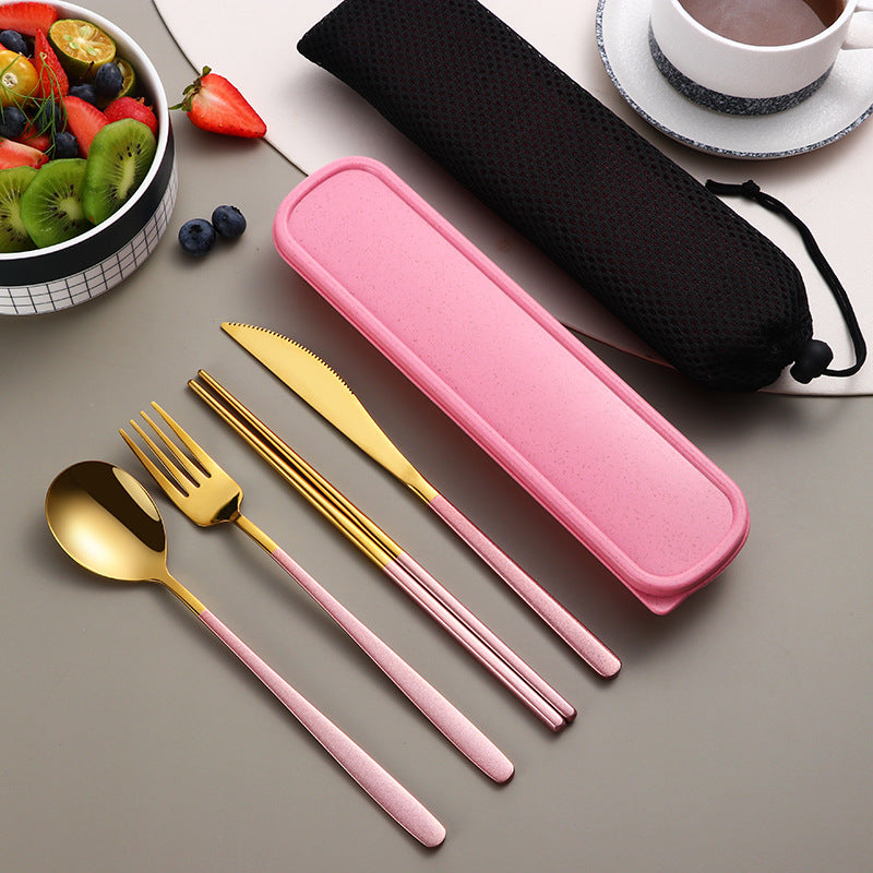 Portable Stainless Steel Cutlery Set with Case – Gold Travel Utensils for Camping, Office & On-the-Go Dining