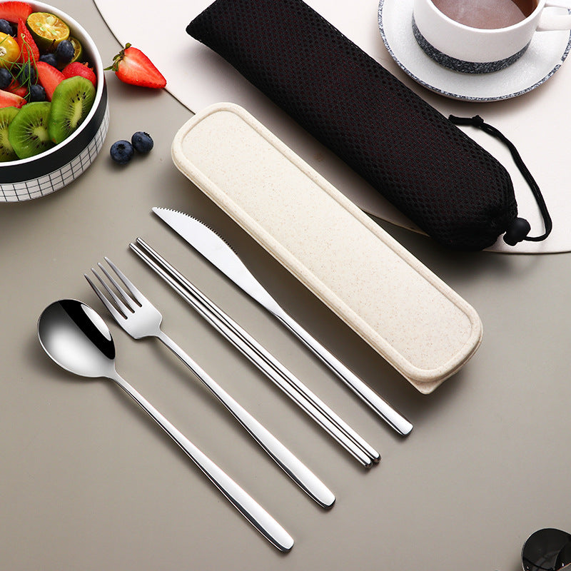 Portable Stainless Steel Cutlery Set with Case – Gold Travel Utensils for Camping, Office & On-the-Go Dining
