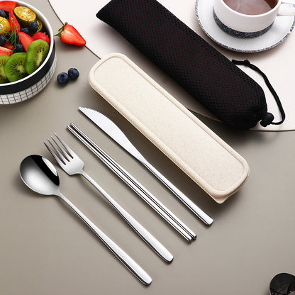 Portable Stainless Steel Cutlery Set with Case – Gold Travel Utensils for Camping, Office & On-the-Go Dining