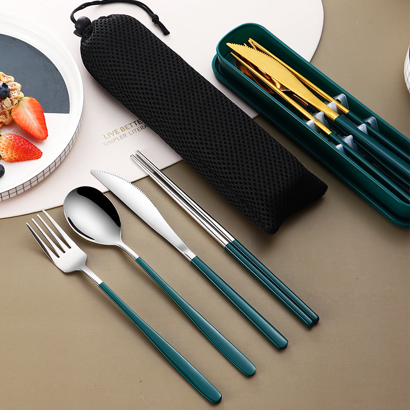 Portable Stainless Steel Cutlery Set with Case – Gold Travel Utensils for Camping, Office & On-the-Go Dining