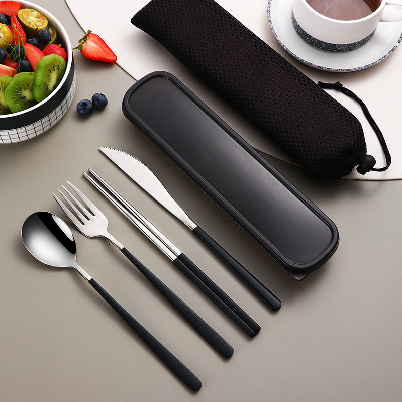 Portable Stainless Steel Cutlery Set with Case – Gold Travel Utensils for Camping, Office & On-the-Go Dining