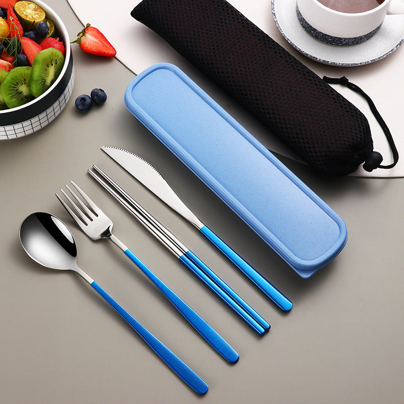 Portable Stainless Steel Cutlery Set with Case – Gold Travel Utensils for Camping, Office & On-the-Go Dining