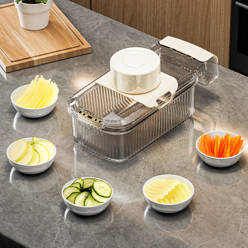 Multifunction Vegetable Chopper with Drain Basket – 2-in-1 Food Cutter, Slicer & Strainer for Kitchen