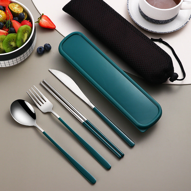 Portable Stainless Steel Cutlery Set with Case – Gold Travel Utensils for Camping, Office & On-the-Go Dining