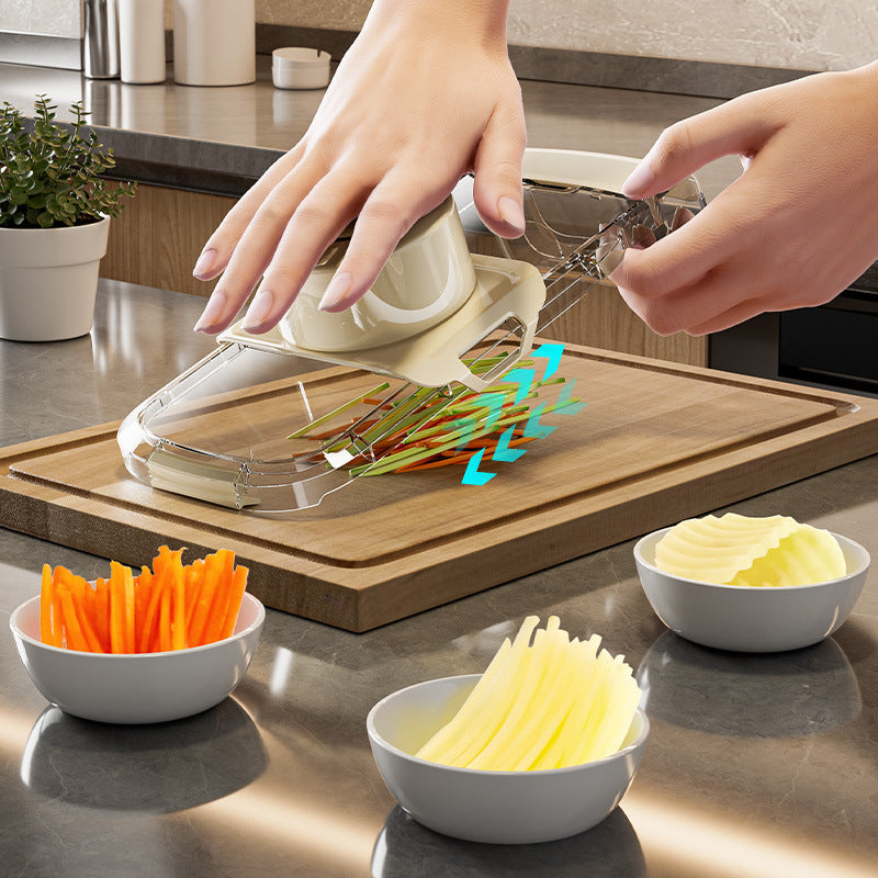 Multifunction Vegetable Chopper with Drain Basket – 2-in-1 Food Cutter, Slicer & Strainer for Kitchen