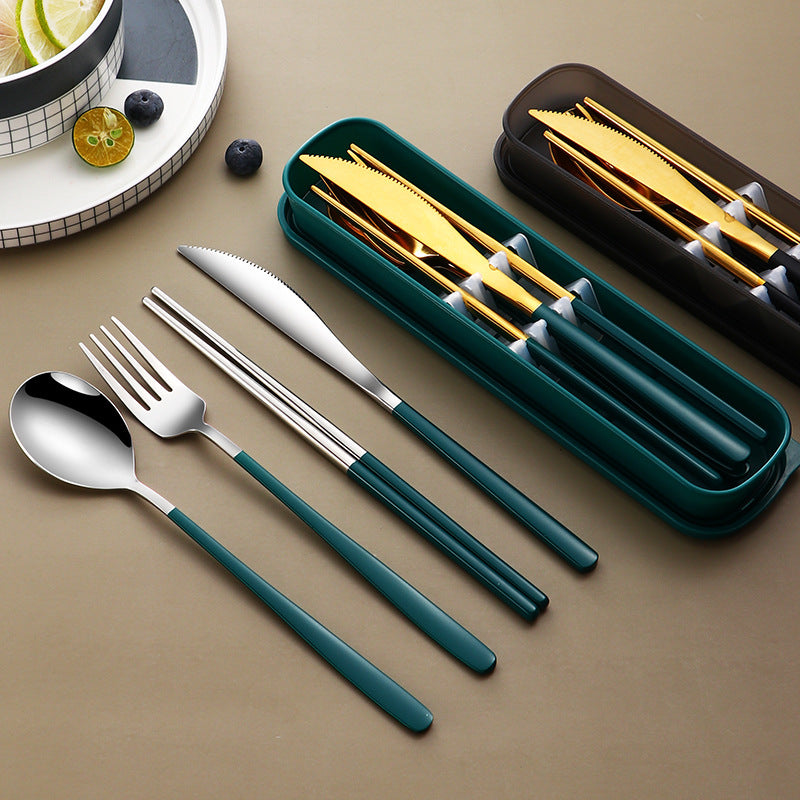 Portable Stainless Steel Cutlery Set with Case – Gold Travel Utensils for Camping, Office & On-the-Go Dining