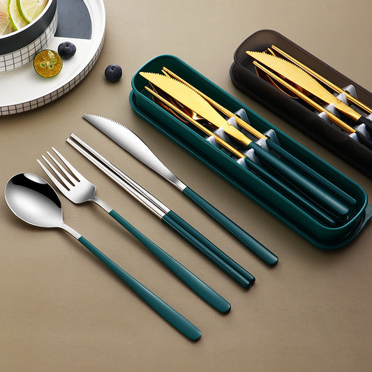Portable Stainless Steel Cutlery Set with Case – Gold Travel Utensils for Camping, Office & On-the-Go Dining