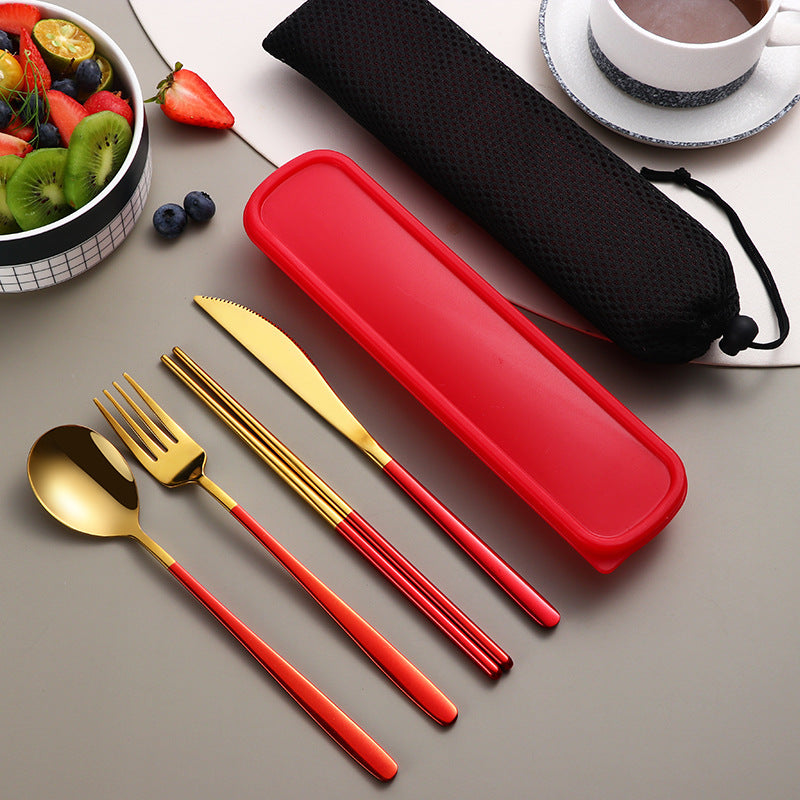Portable Stainless Steel Cutlery Set with Case – Gold Travel Utensils for Camping, Office & On-the-Go Dining