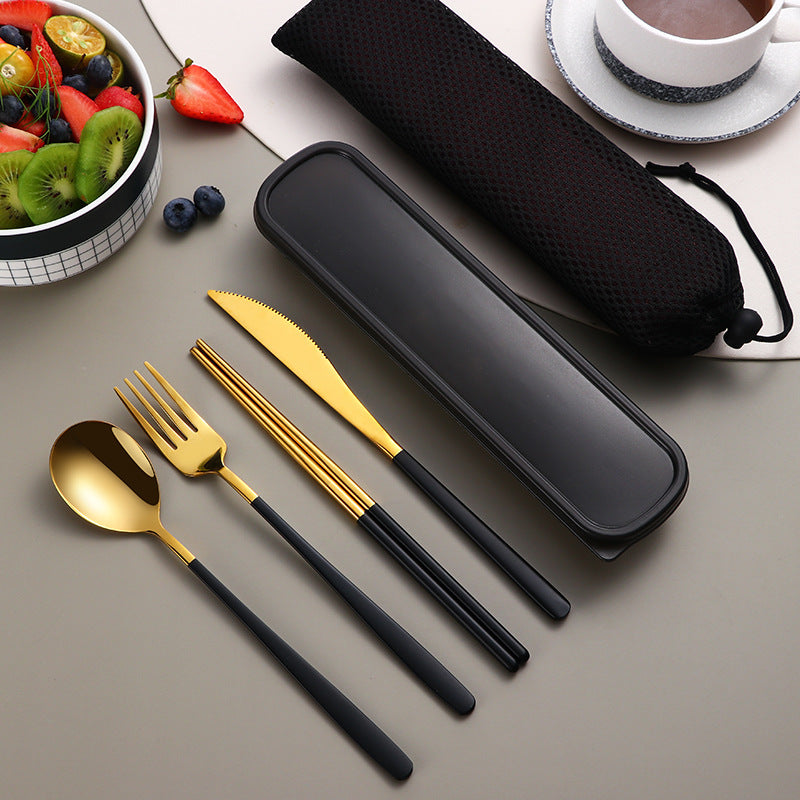 Portable Stainless Steel Cutlery Set with Case – Gold Travel Utensils for Camping, Office & On-the-Go Dining