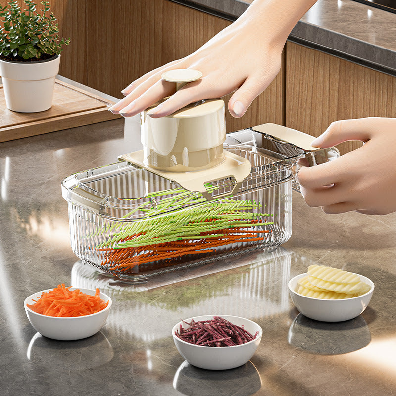 Multifunction Vegetable Chopper with Drain Basket – 2-in-1 Food Cutter, Slicer & Strainer for Kitchen
