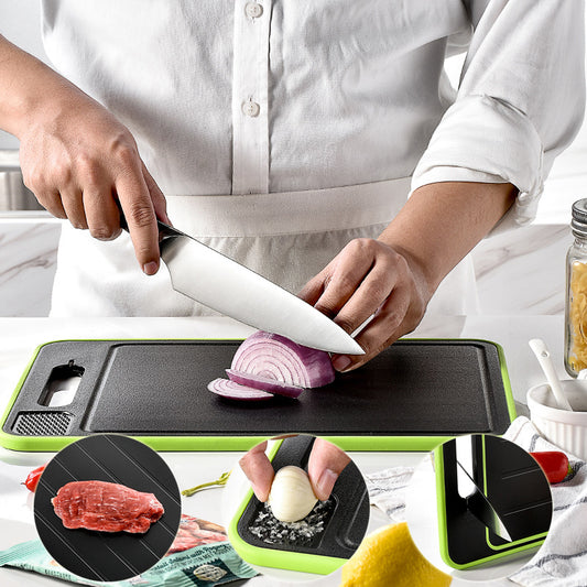 Multifunction Double-Sided Cutting Board with Defrosting Tray & Knife Sharpener – 4-in-1 Kitchen Chopping Board